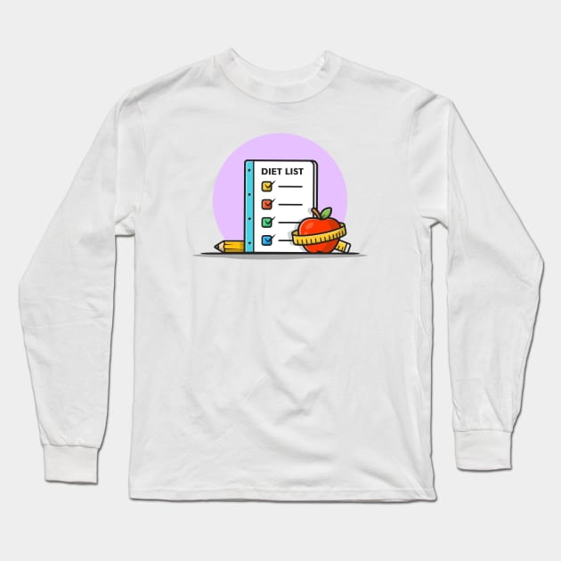 Diet List, Apple, With Pencil Cartoon Vector Icon Illustration Long Sleeve T-Shirt by Catalyst Labs